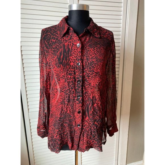 Draper's & Damon's Silk Red & Black Animal Print Shirt  L - Picture 2 of 8
